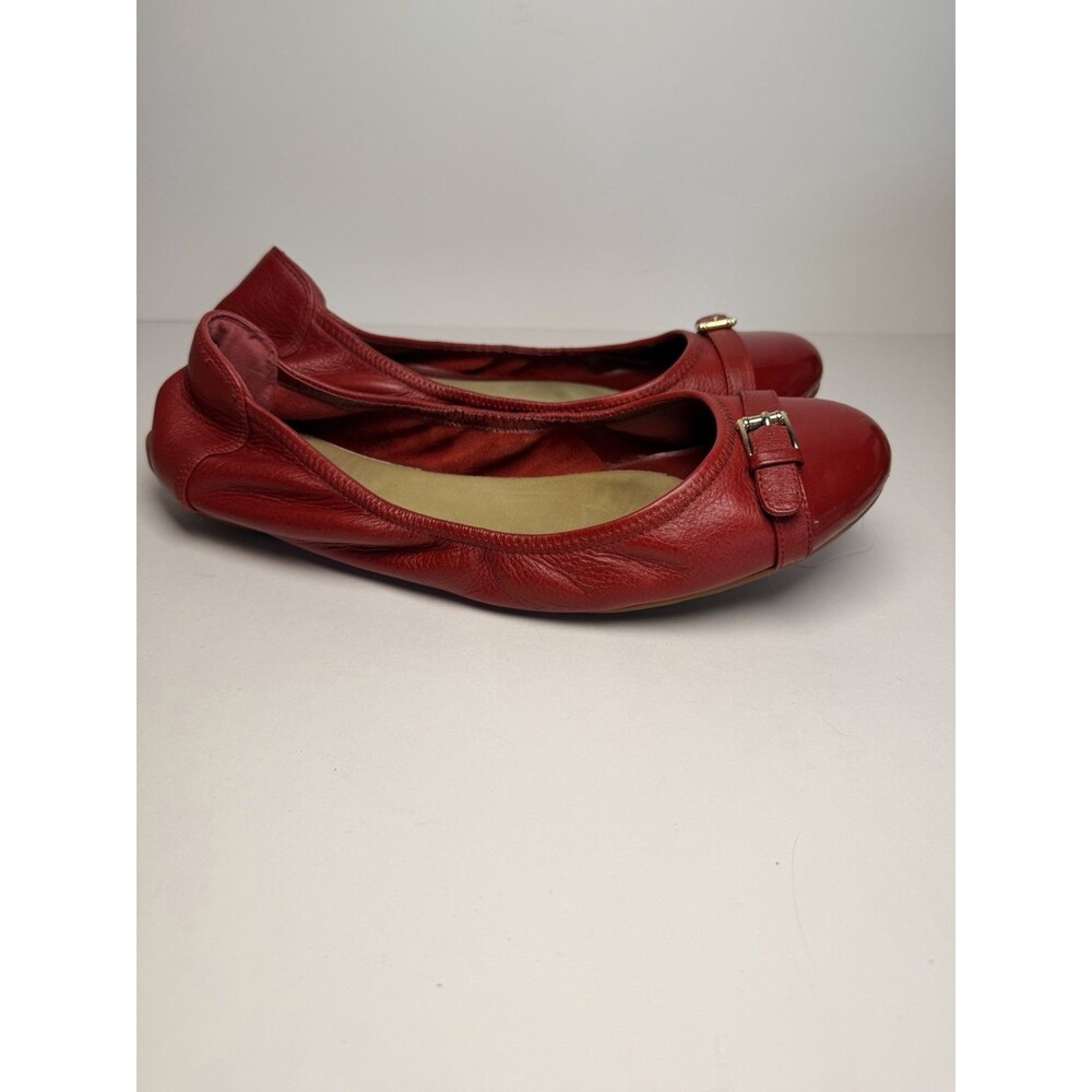 Cole Haan Women's Red Leather Patent Toe Buckle Ballet Flats - Size 10B